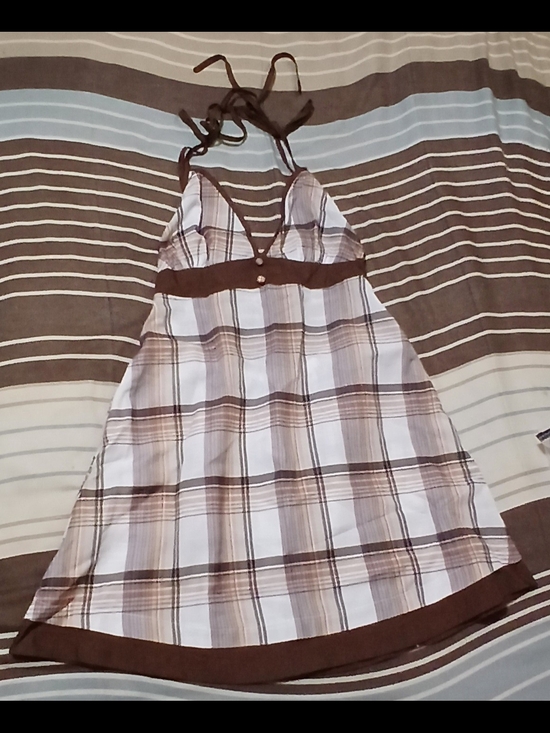 Dresses & Skirts - Brown and White Backless Plaid Halter Dress